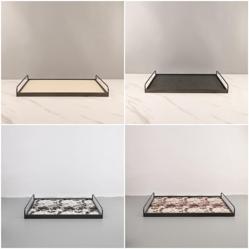 Square Handheld Metal Tray, Splashed Ink Art Leather Decorative Aromatherapy Storage Tray, Organizer, Living Room Decoration