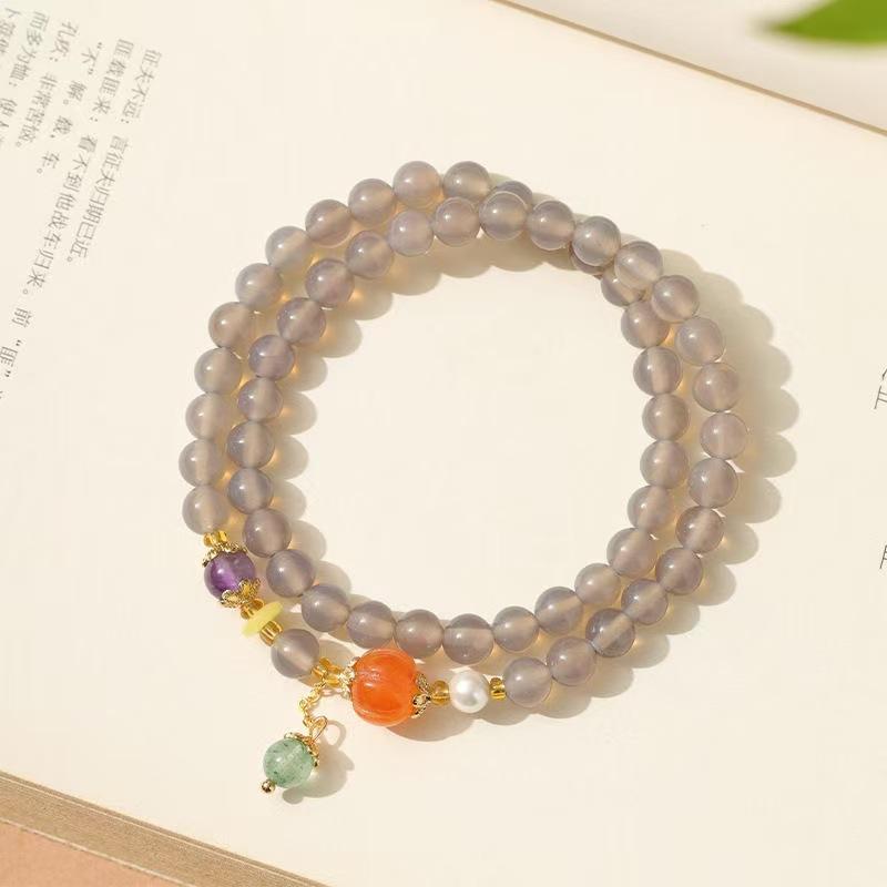 

Натуральный Серый Агат Браслет с Двумя Кругами, Модный Тыквенный Универсальный Браслет Характера, Аметист Старый Горный Сандал Новый Китайский Стиль