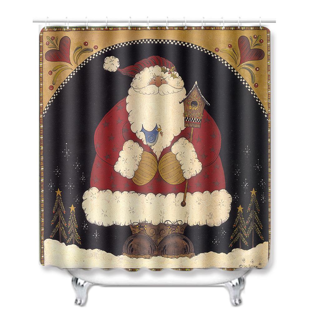 Christmas Shower Curtain Floor Mat Combination Four-Piece Set Bathroom Toilet Carpet Shower Room Mat Foot Mat