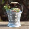 Rustic Style Wrought Iron Planter Wooden Handle Gardening Storage Bucket  Indoor Plant Display