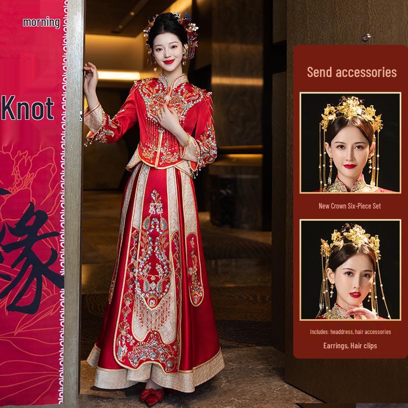 2026 Xiuhe Velvet Bride's Departure Dress - High-End Chinese Wedding & Toasting Attire for Couples