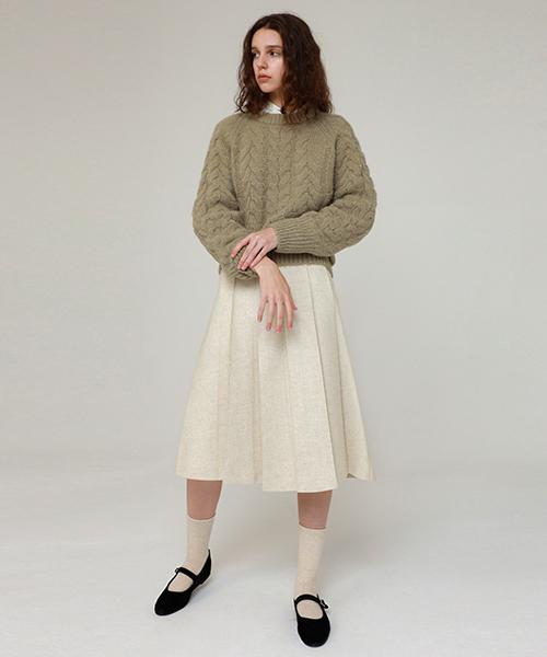 Lingseoul Wool Pintuck Skirt-Ivory