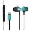 Elecom Fast Music LFS12C Stereo Earphones, In-Ear Type, Lightning with Microphone, 10.0mm Diameter, Heavy-Duty Cable, Green, EHP-LFS12CMGR, 1.2m