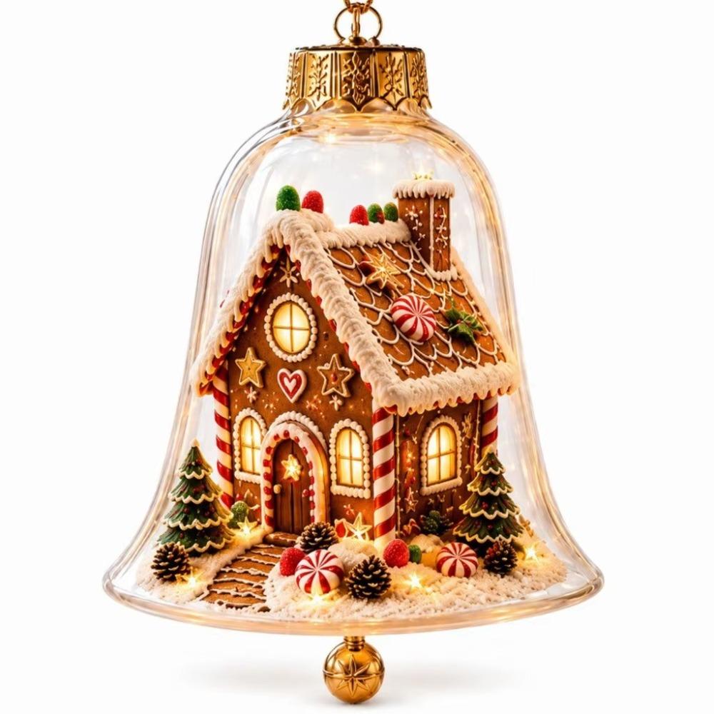 Transparent Lighted Christmas Bell Ornament Acrylic Cartoon Style Clear Christmas Bauble Ornament LED Lighted Plastic