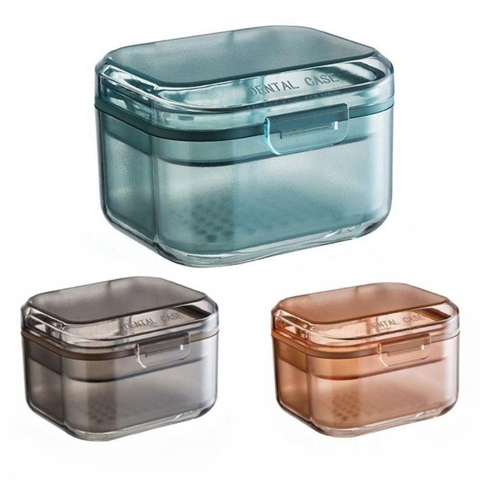 Transparent Denture Storage Case Draining Dental Braces Container  Orthodontic Retainer