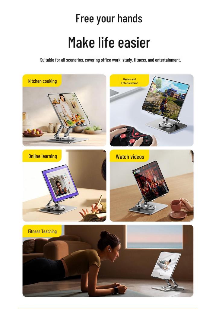 360° Rotating Tablet Stand for iPad, Phones, and Gaming Tablets