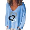 Women S V Neck Long Sleeve Heart Print Loose T Shirt