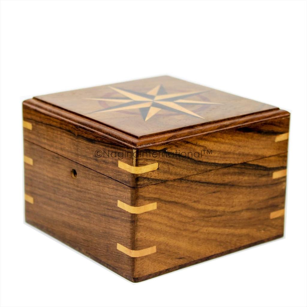 Handcrafted Gimbaled Brass Compass in Wooden Box P7N-L6E-Q29
