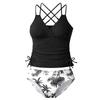 Girls Two Piece Swimsuit Tankini Set Adjustable Straps Palm Leaf Print Bottoms Summer Beach Swimwear for Kids
