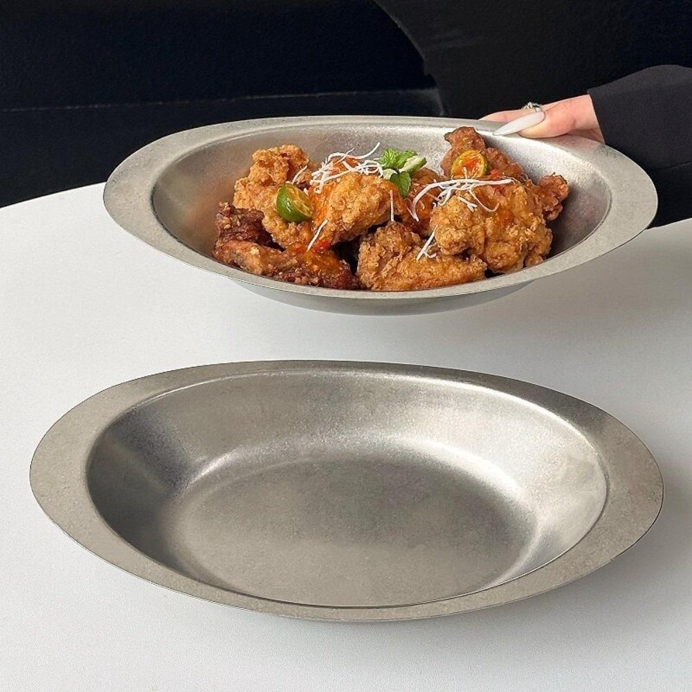 Shallow Western Food Tray Oval Dessert Plate Western-style Metal Dinner Plate Restaurant Bone Dish