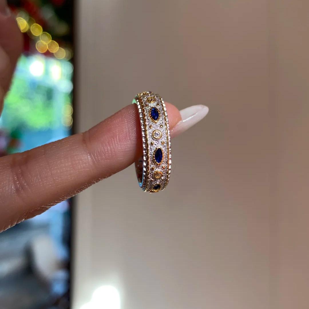

Vintage high-end Exquisite Relief cameo inlay Diamonds Sapphire blue rings for women Bracelet Exquisite Fashion Jewelry sets