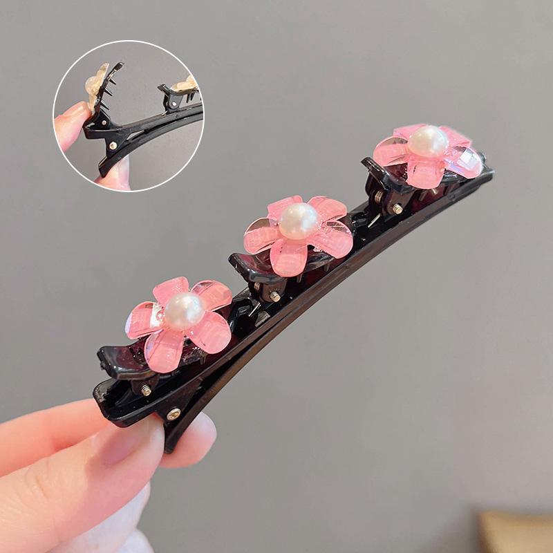 Flower Sparkling  Butterfly Braided Hair Clips Four-Leaf Clover Chopped Hairpin Duckbill Claw With 3 Small Hair Barrettes
