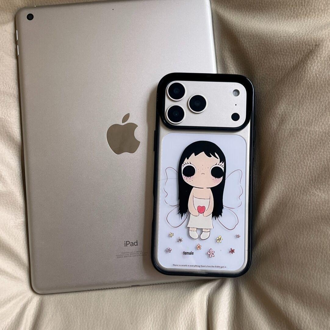 Yoshitomo Nara Cartoon Pattern Acrylic Phone Case for Apple 11-17 Pro Max - Black Frame Apple 11