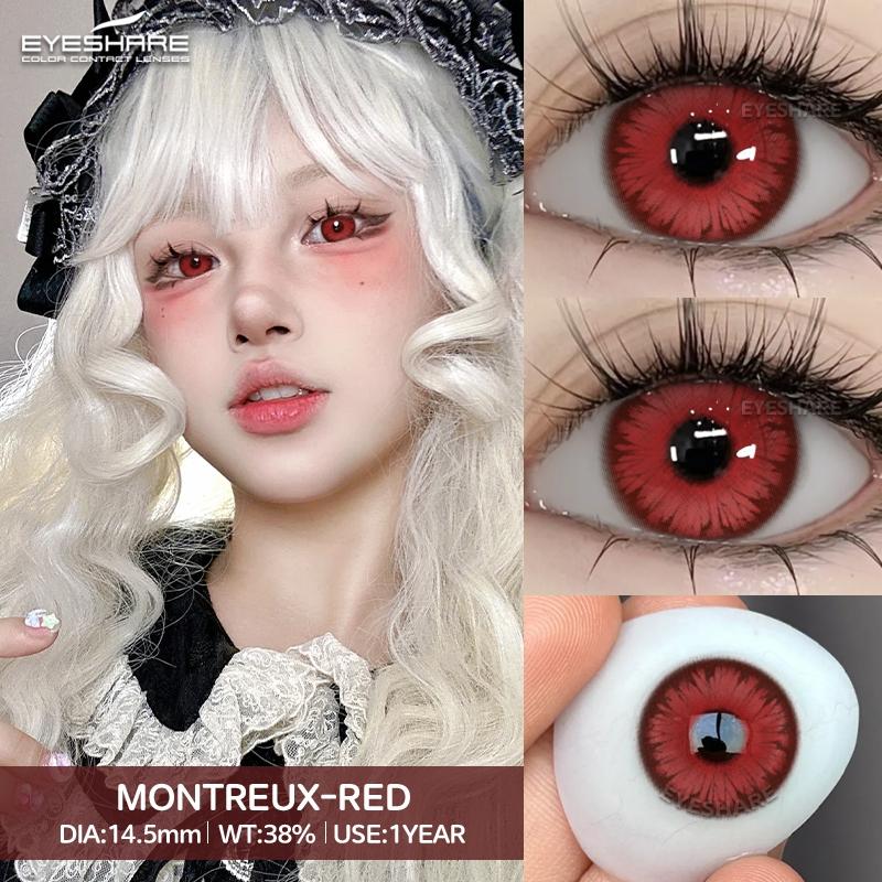 Eyeshare 2 szt. Soczewki Cosplay Seria Madryt Czerwone Oczy Niebieskie Źrenice Brązowe Soczewki Naturalne Roczne Kosmetyczne