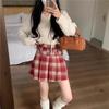 Women's High Waist Plaid Wool A-line Pleated Skirt with Belt - Thickened for Autumn/Winter 2026 Retro Style