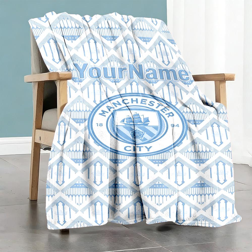 Manchester City Customize Your Name Blanket Multi-purpose Customizable Blanket Soft & Cozy for Living Room Office Chair Office Picnics All-Season Use