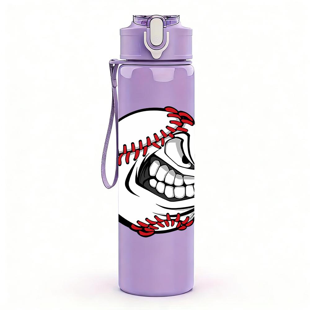 1PC Angry Stitched Baseball Face Art 750ml Color Plastic Water Bottle Leakproof Flip Straw Lid For Sports Office Home Use
