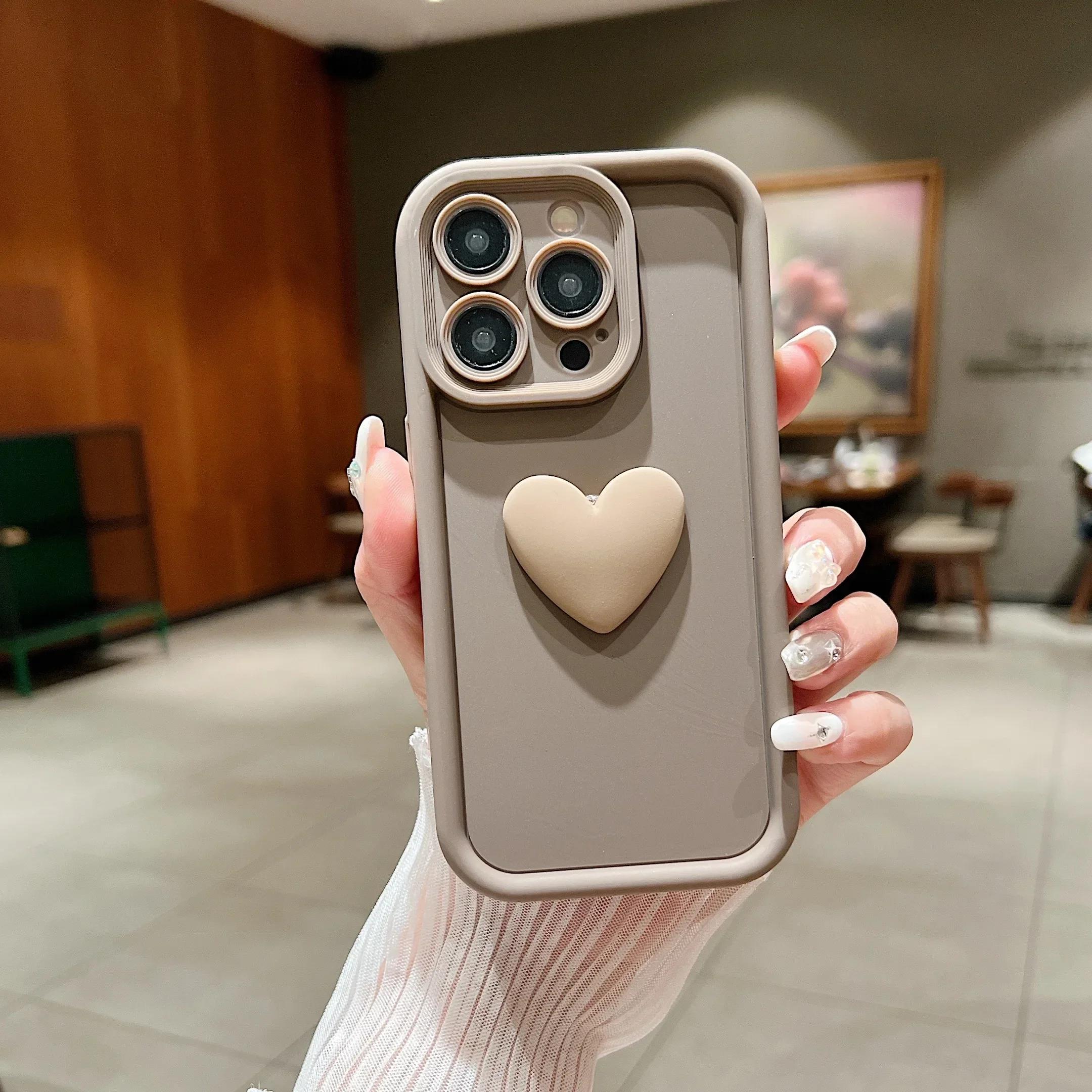 

Силиконовый чехол для iPhone 16 15 12 13 14 11 Pro Max Plus с рисунком в виде сердца, темно-кофейного цвета, полностью ударопрочный, мягкий чехол For iPhone 16 кофейный