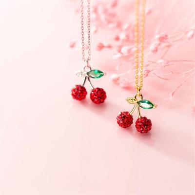 New Flash Full Of Crystal Red Small Cherry 925 Sterling Silver Jewelry Temperament Fruit Clavicle Chain Pendant Necklaces XL152