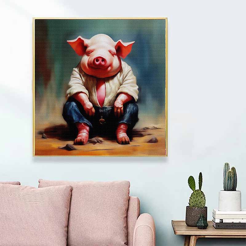New Arrival 5D DIY Full Circle Diamond Painting "Pig Man" Embroidery Cross Stitch Home Decor Gift
