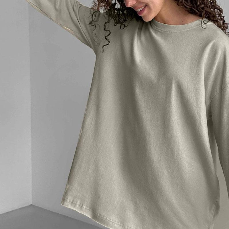 2025 spring and autumn new European and American style pure cotton long-sleeved T-shirt women's comfortable casual all-match loose top kj3316