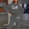 2025 Divatos Női Betűnyomatos Kapucnis Pulóver és Hosszú Nadrág Szett - Európai és Amerikai Stílusú Alkalmi Divat