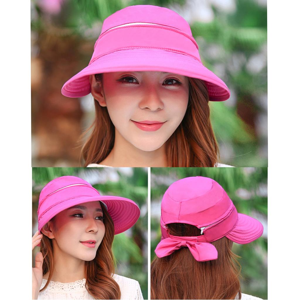 Women's Sun Hat Outdoor Travel Bowknot Empty Top Hat Detachable Beach Sun Hat