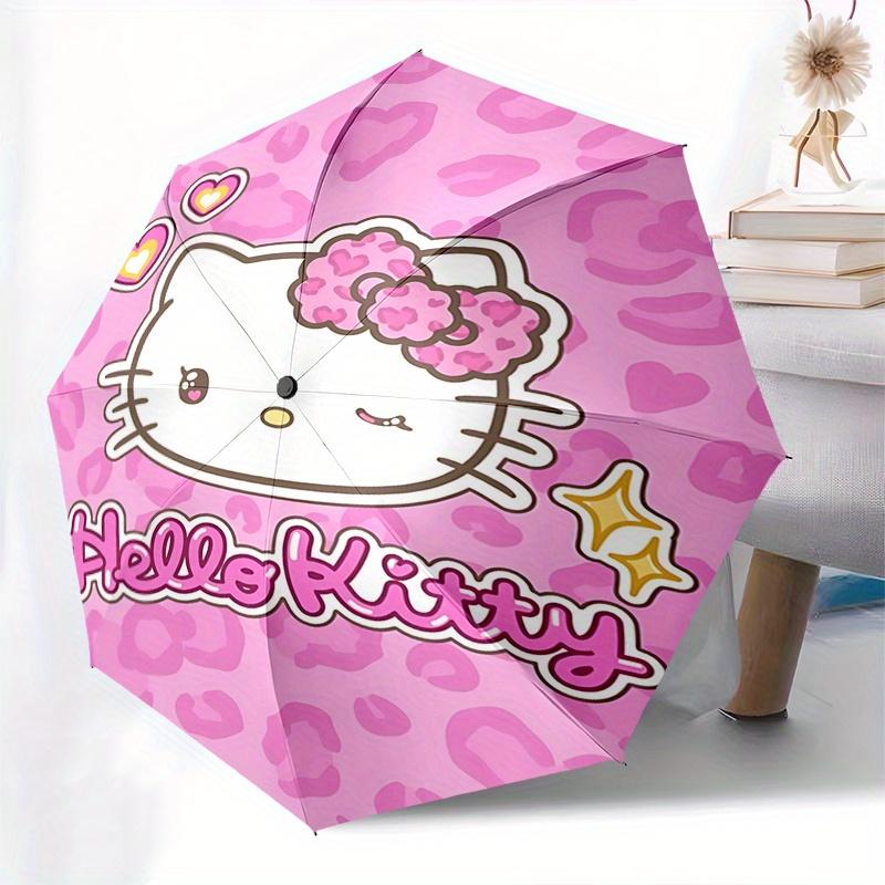 Hello Kitty, Pink Leopard Print Automatic Opening and Closing Parasol Compact Travel Umbrella with 8 Ribs for Women and Men Ideal Birthday/C