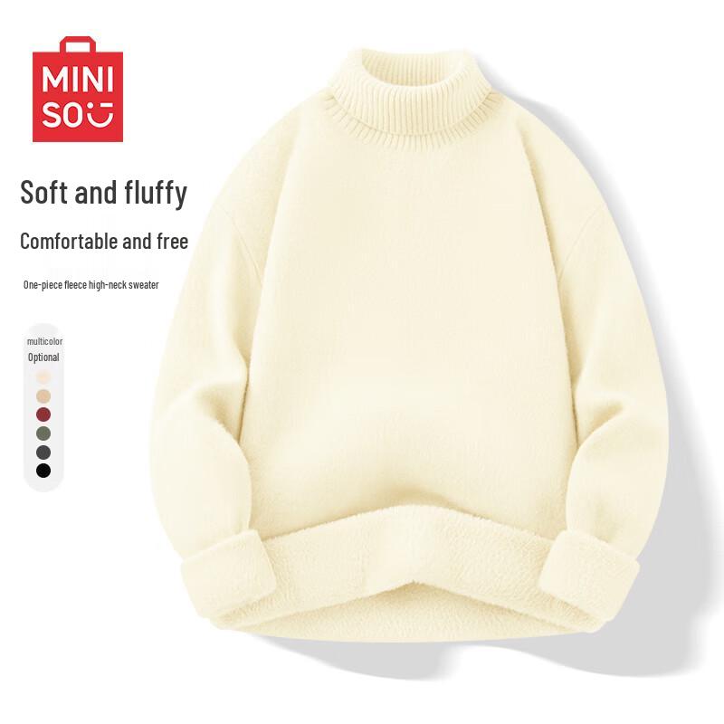MINISO Men's Fleece-Lined Turtleneck Knit Sweater