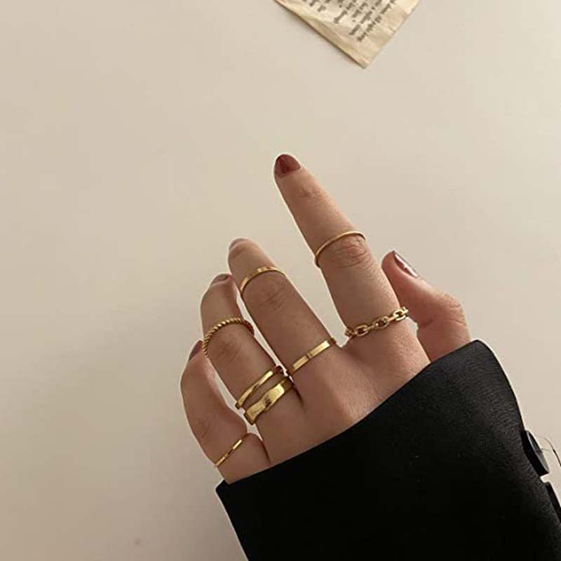 7Pcs/set Punk Finger Rings Black Rings Set Statement Korean Style Joint Ring For Women Gothic Fashion Jewelry 2026 Cool Vintage