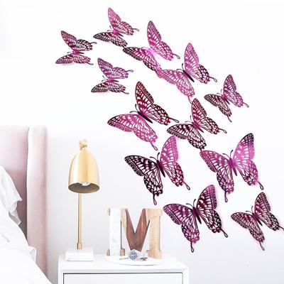 12 יחידות מדבקת קיר פרפר חלול תלת-ממדי לקישוט הבית לחדר שינה ולסלון, פרפר מנייר