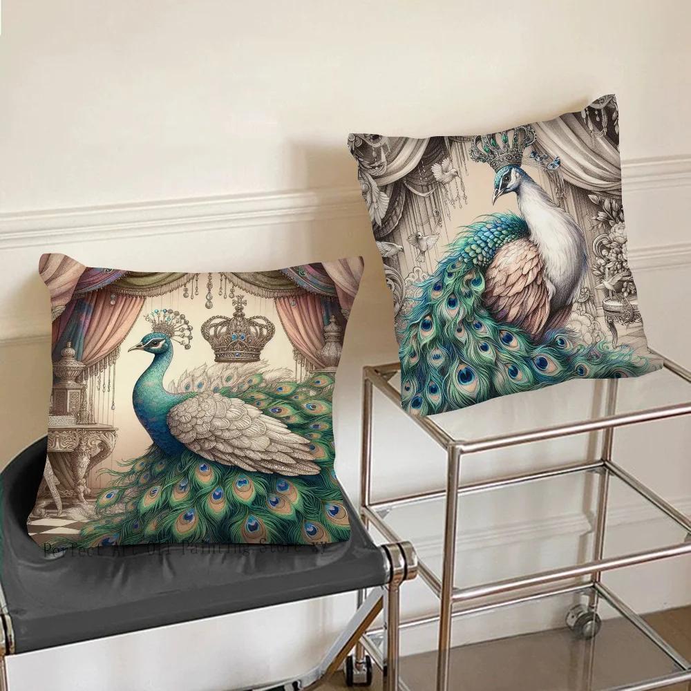 1pc Nordic Style Peacock Oil Pillow Case Square Bedroom Sofa Leisure Comfort Cushion Car Living Room Home Decoration