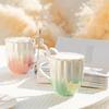 Gift Box Household Ceramic Cup Sets 420ml Nordic High Aesthetic Handle Tea Mugs with Scoop and Lid Creative Gradient Pearl Cup