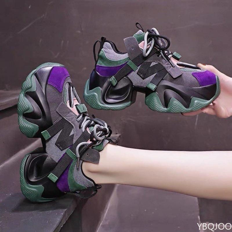 Thick Soled Women's Shoes Spring and Autumn New Sports and Leisure Shoes Color Blocked Design Women's Vulcanized Shoes Sneakers