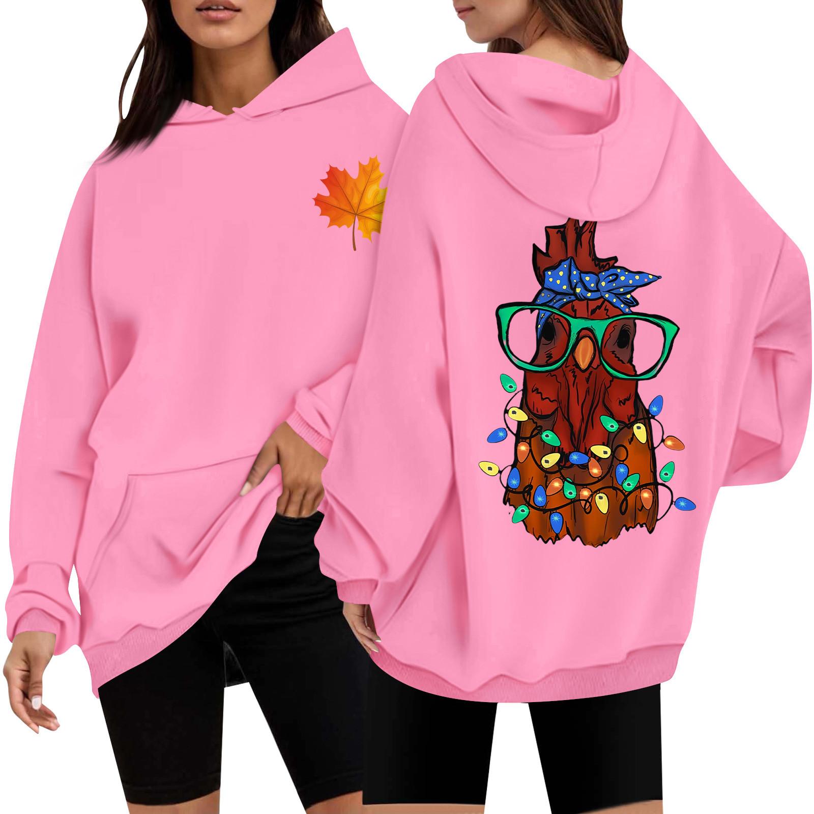 

Женская повседневная мода с принтом Дня благодарения с длинным рукавом и капюшоном XXL розовый