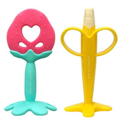 Nature Love Mere Chewable Silicone Fruit Teether Strawberry + Banana, No Stem, Mixed Colors, 1 Piece, Korean Baby Products