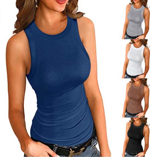 Vestă pentru femei, de culoare solidă, cu nervuri, tricou extensibil cu spatele în formă de T, pentru purtare zilnică