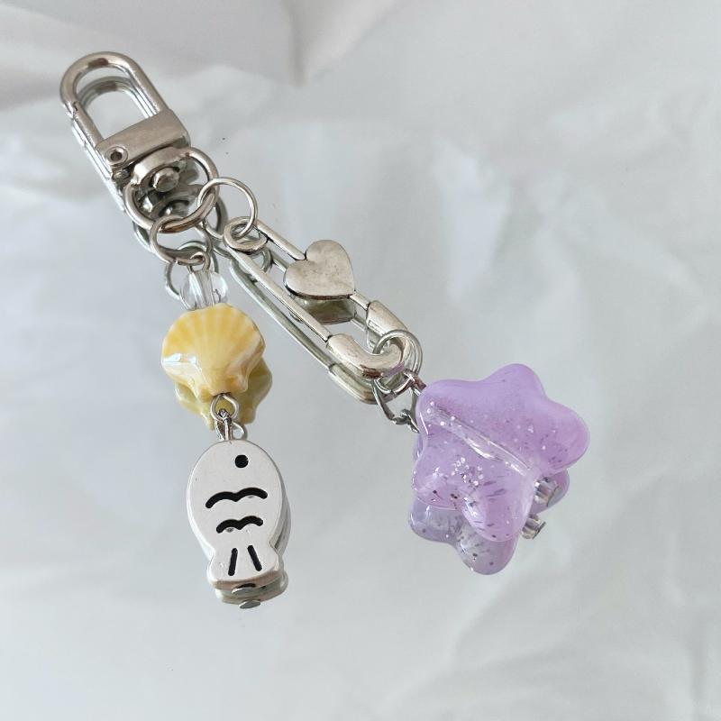  Star Shell Small Fish Keychain Phone Camera Lanyard Cartoon Lovely Beaded Keychain Exquisite Backpack Decoration Gifts