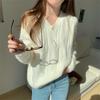 Korean V-neck Cable Knit Pullover Sweater for Women - Autumn/Winter 2025, Loose Fit