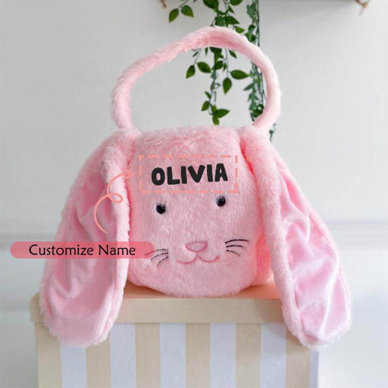 

Personalized Custom Name Fluffy Bunny rabbit bag Egg Hunt game basket happy Easter Party decoration family kid boy girl gift custom name