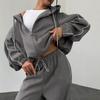 Casual Suit Women's Hooded Laced Cardigan Elastic Trousers Two-piece Set