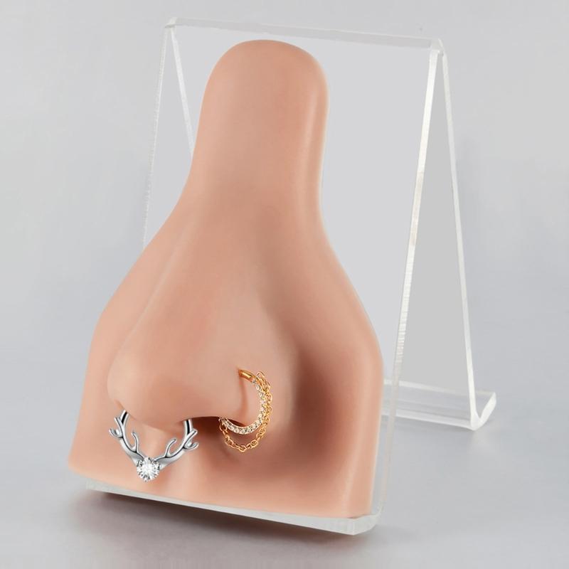Pack of 2 Unique Geometric Shape Nose Rings Body Piercing Jewelry Seamless Design Metal Texture Polished Finish