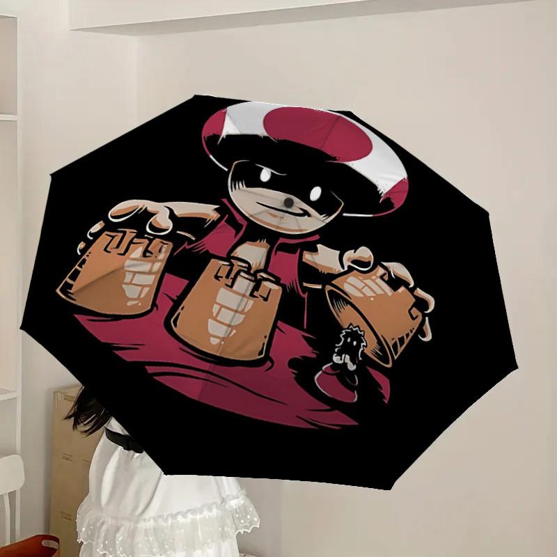 1pc Mario Mushroom Automatic Folding Umbrella - Compact 8-Rib Design, Durable Plastic & Iron, Lightweight for Outdoor Daily Use,  A0929201