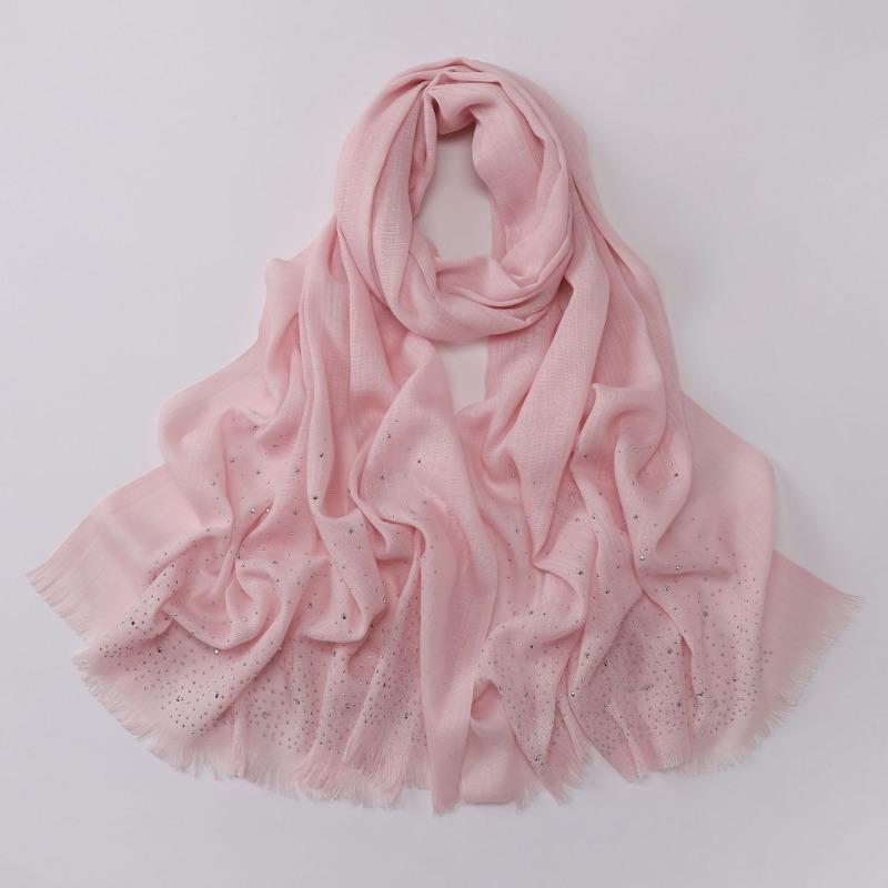 Versatile Solid Color Bamboo Yarn Headscarf With Rhinestones Malay Style Scarf