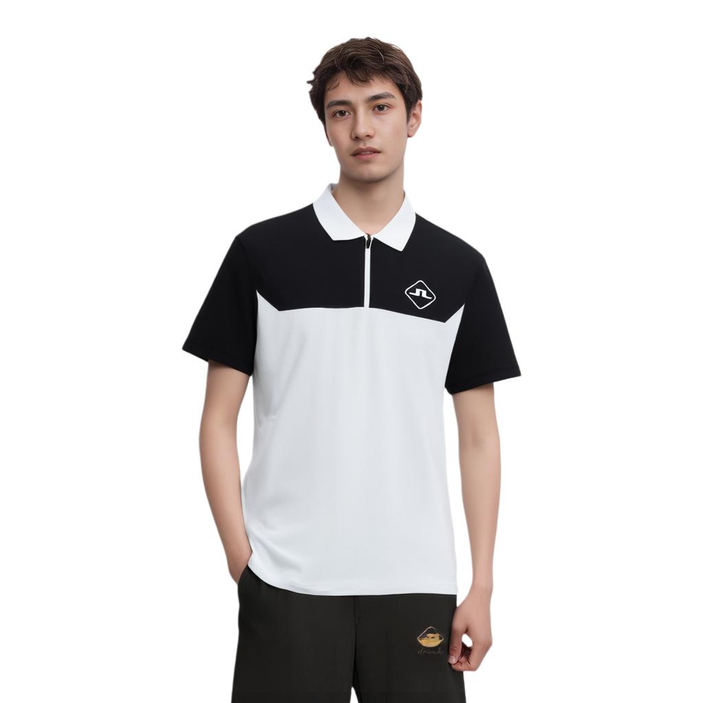 J.LINDEBERG Color Block Geometric Pattern Short Sleeve Polo Shirt Men Tops White GMJT08112-0000
