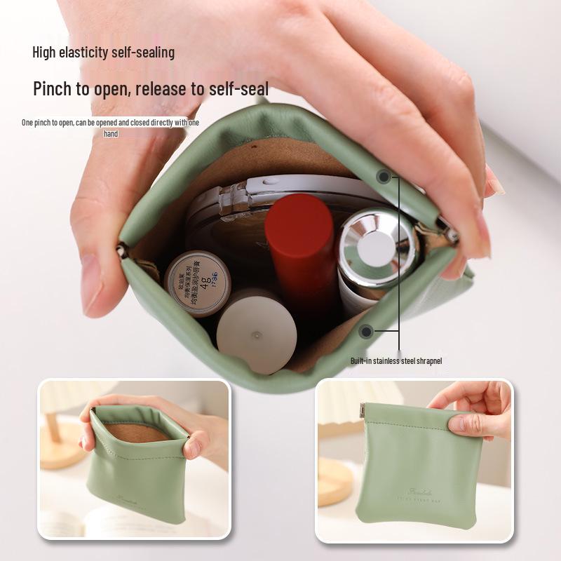 Portable Mini Coin Purse for Lipstick and Data Cable Storage with Automatic Drawstring Closure