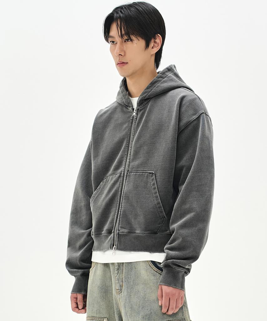 Soverment 980G Crop Pigment Hoodie Zip-Up - Charcoal -