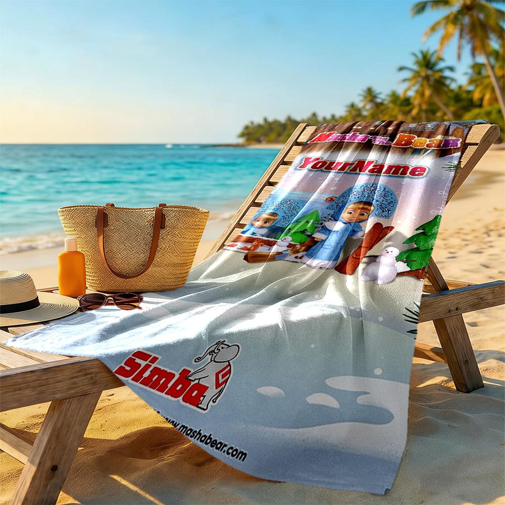 Masha Bear Personalized Name Beach Towel Soft Durable Quick-Dry