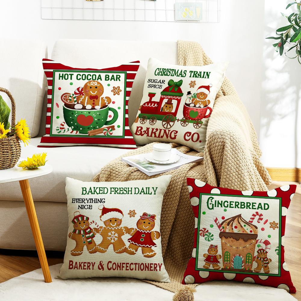 Christmas Festive Atmosphere Warm Gingerbread Man Element Letter Digital Printing Home Decoration Cushion