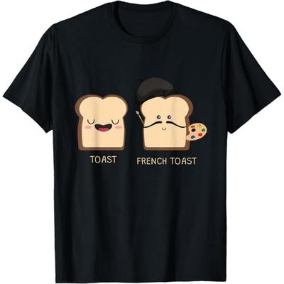Funny Artist French Toast & Regular Toast Print Black T-Shirt – Short Sleeve Casual Tee for Men & Women